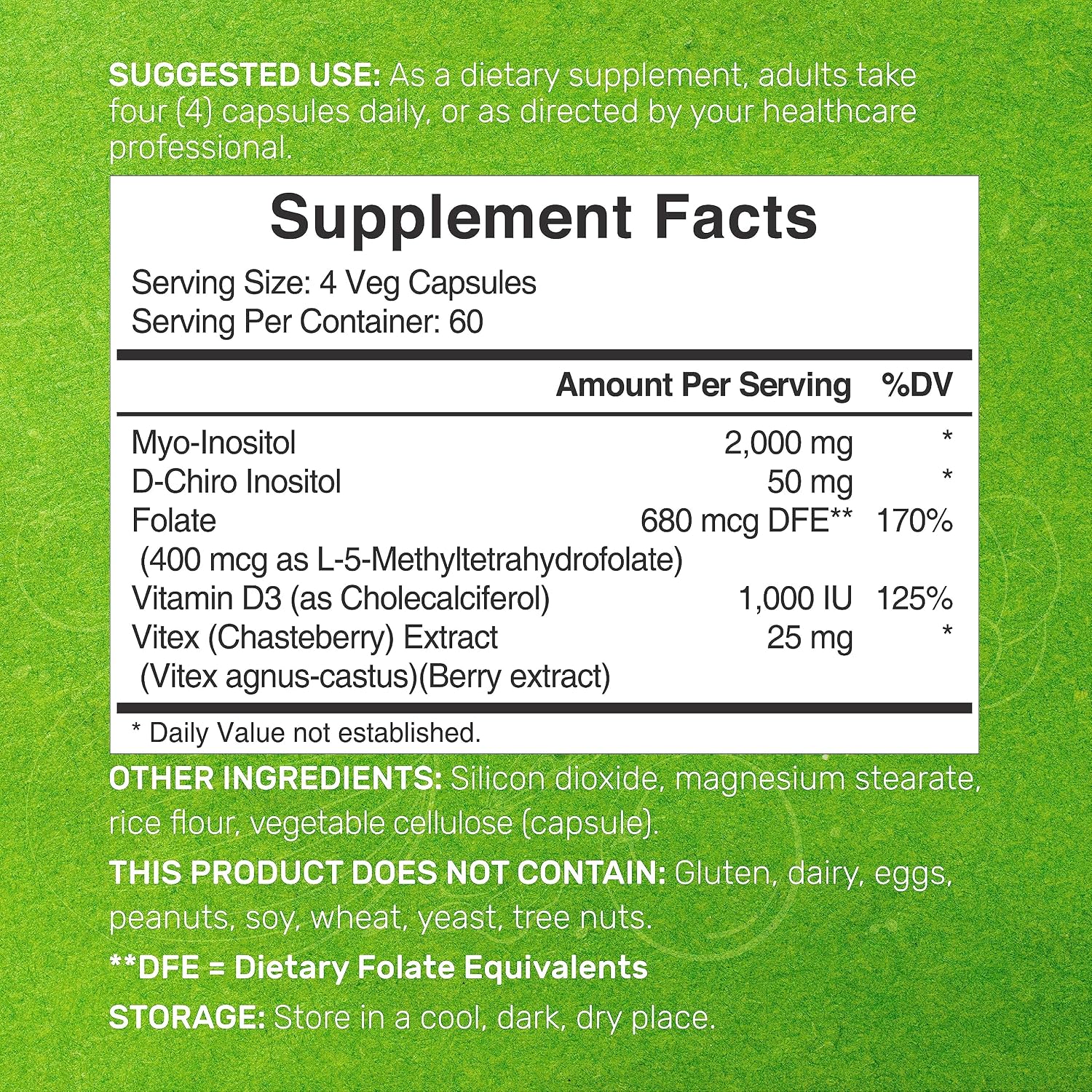 Myo-Inositol & D-Chiro Inositol 40:1 | 2,050mg por ración | 240 Cápsulas Veganas con Folato, Vitamina D3 y Vitex