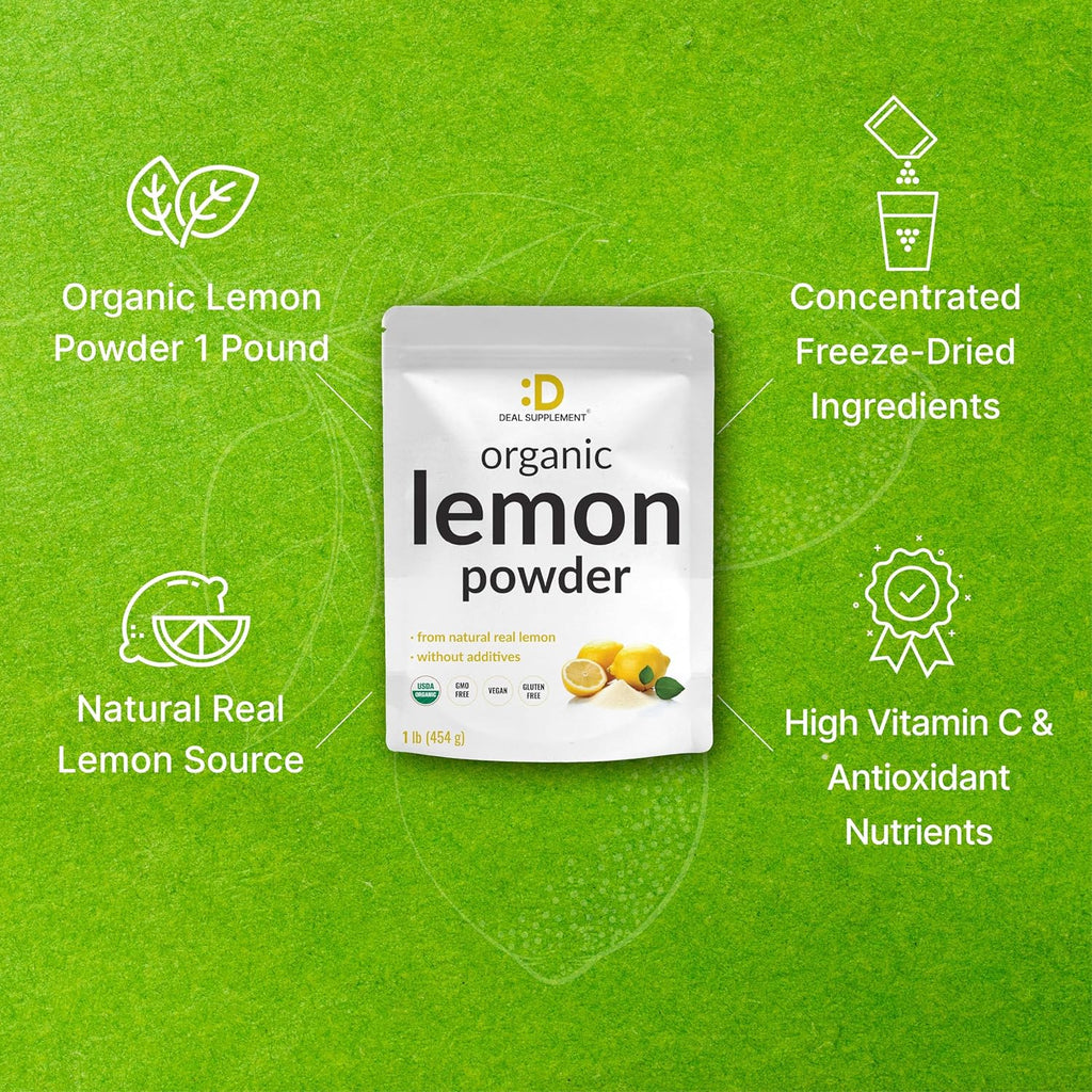 Polvo de Limón Orgánico, 454g – Liofilizado – Rico en Vitamina C – Sabor a Zumo de Limón Natural – Sin OMG, Sin Rellenos, Sin Azúcar