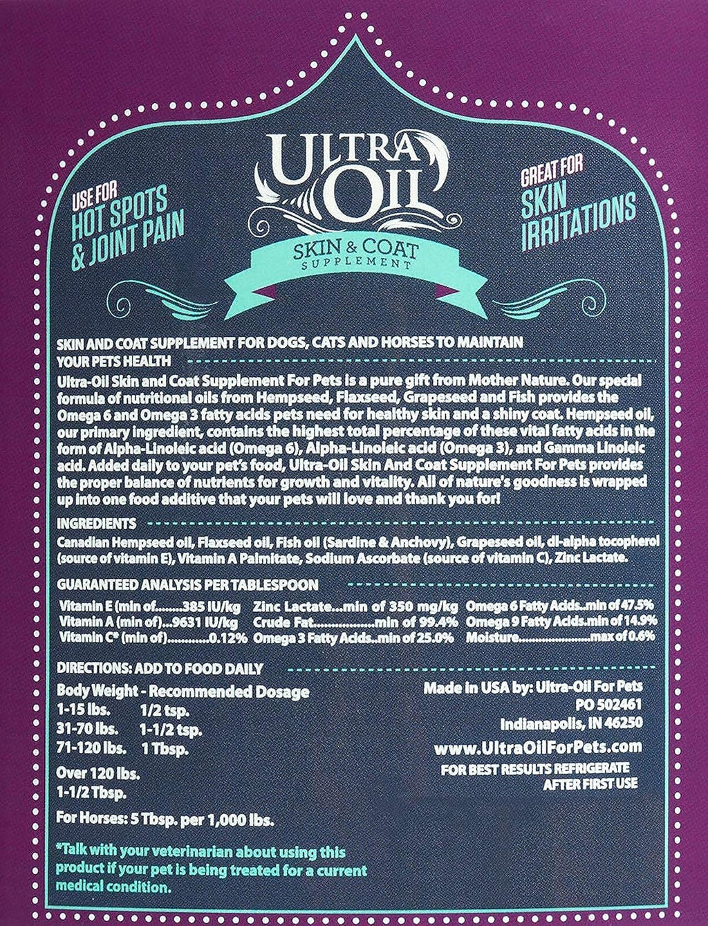 Ultra Oil Dog & Cat Supplement with Hemp, Flaxseed & Fish Oils - 946ml