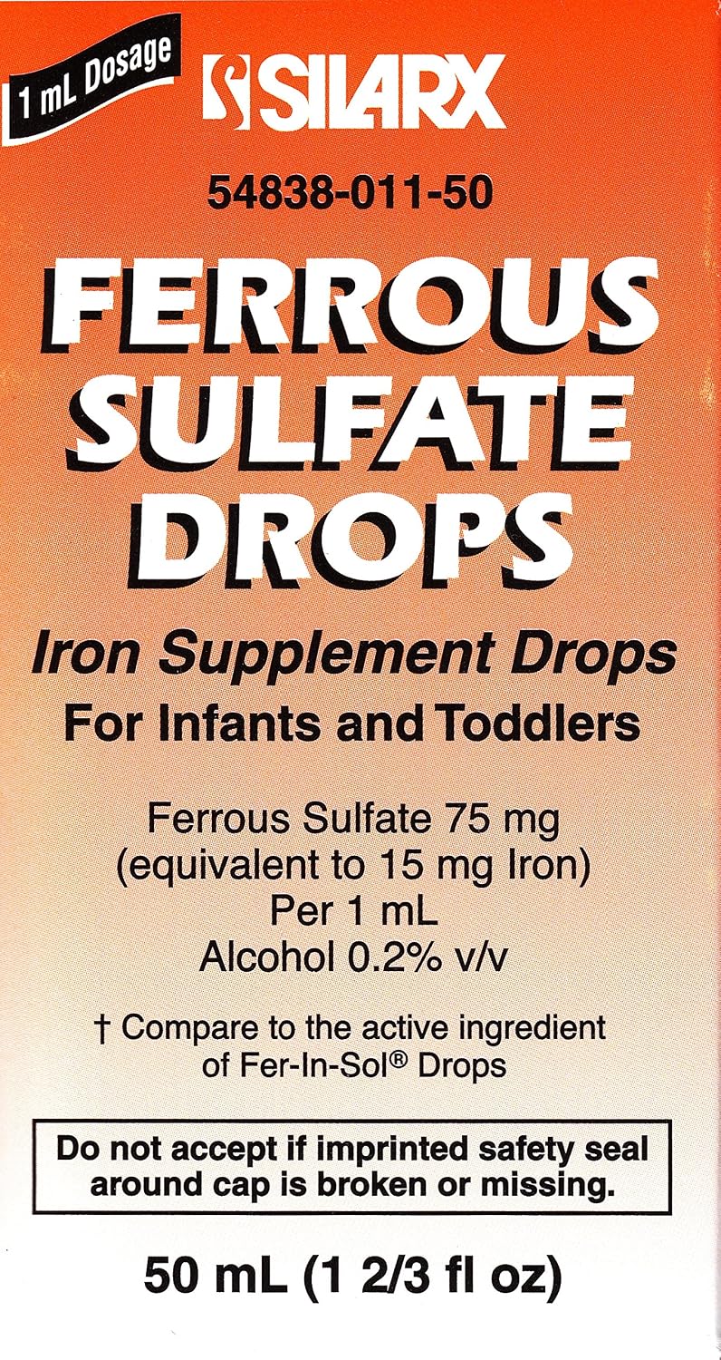 Lannett Sulfato Ferroso Gotas 50 mL - Suplemento de Hierro Sabor Menta (Paquete de 6)