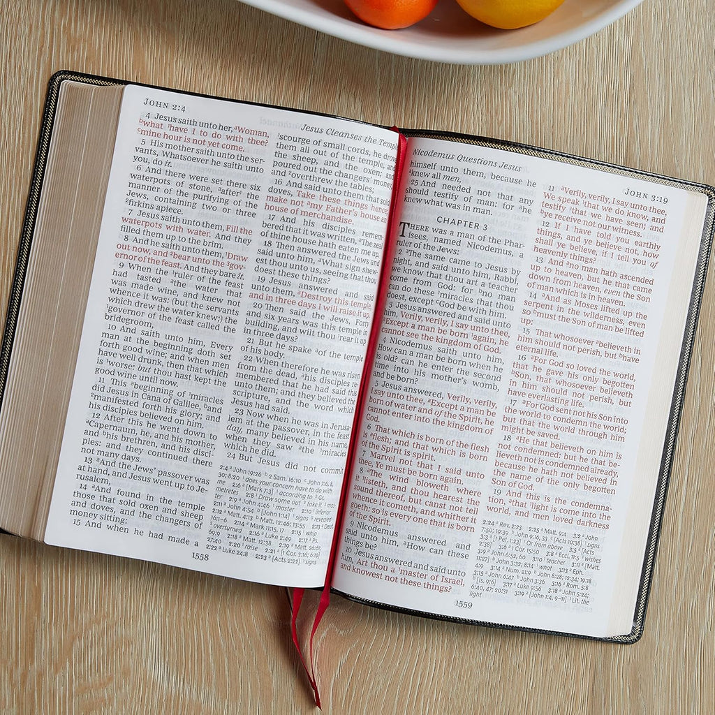Santa Biblia KJV: Super Letra Gigante con 43.000 Referencias Cruzadas, Deluxe en Cuero Imitación Burdeos, Letra Roja, Comfort Print: Versión King James (Inglés)