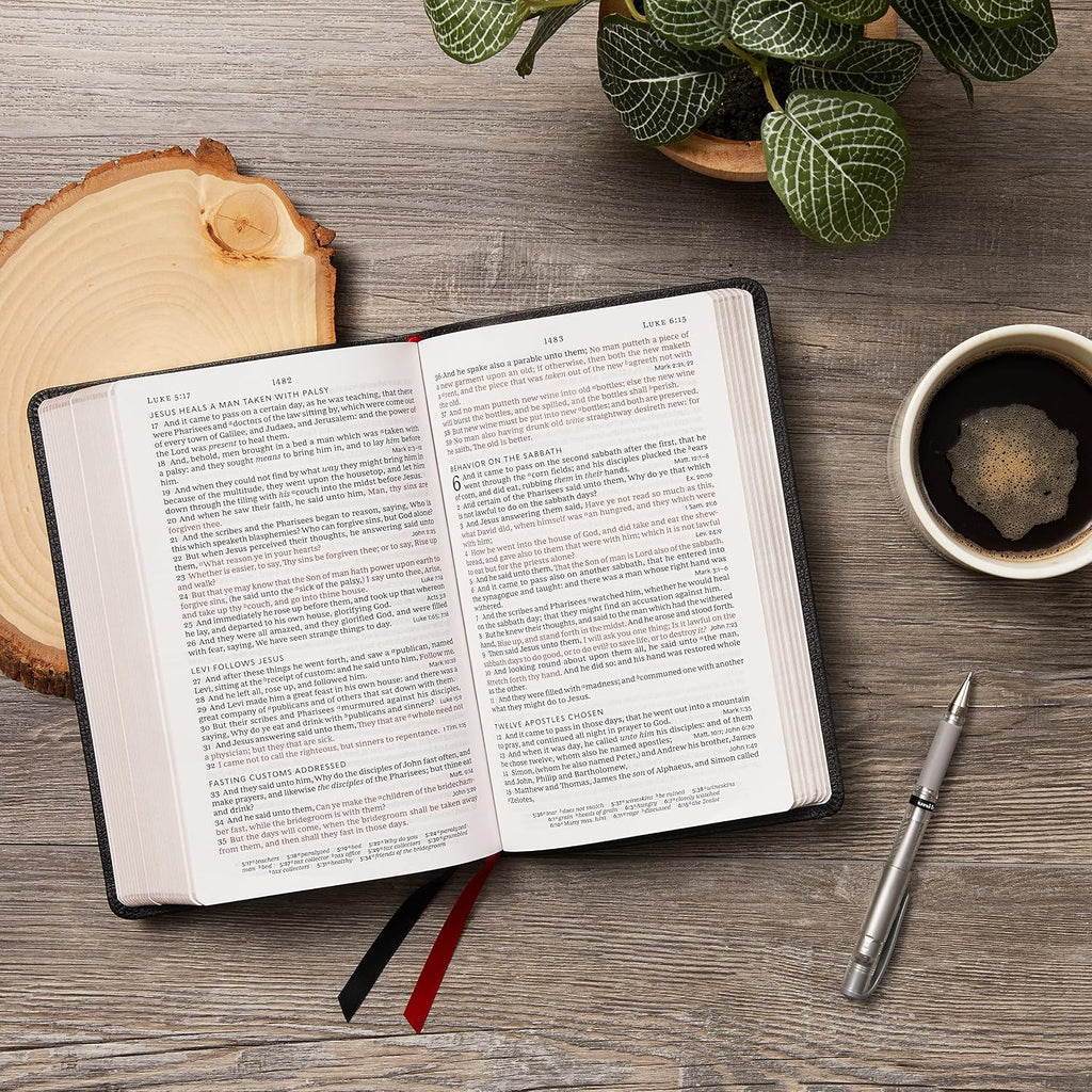 Santa Biblia KJV: Letra Grande, Columna Única, Referencias Cruzadas, Piel Genuina Marrón