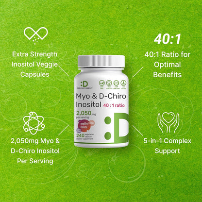 Myo-Inositol & D-Chiro Inositol 40:1 | 2,050mg por ración | 240 Cápsulas Veganas con Folato, Vitamina D3 y Vitex – Image 4