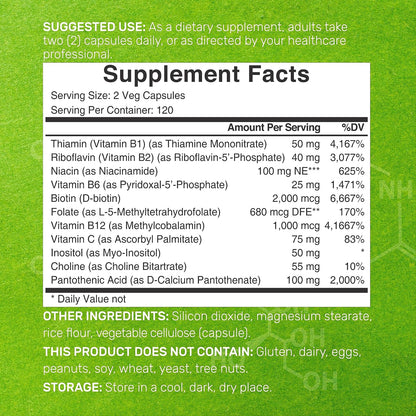 Complejo B Bioactivo con Vitaminas Metiladas y Vitamina C - 240 Cápsulas Veganas – Image 2