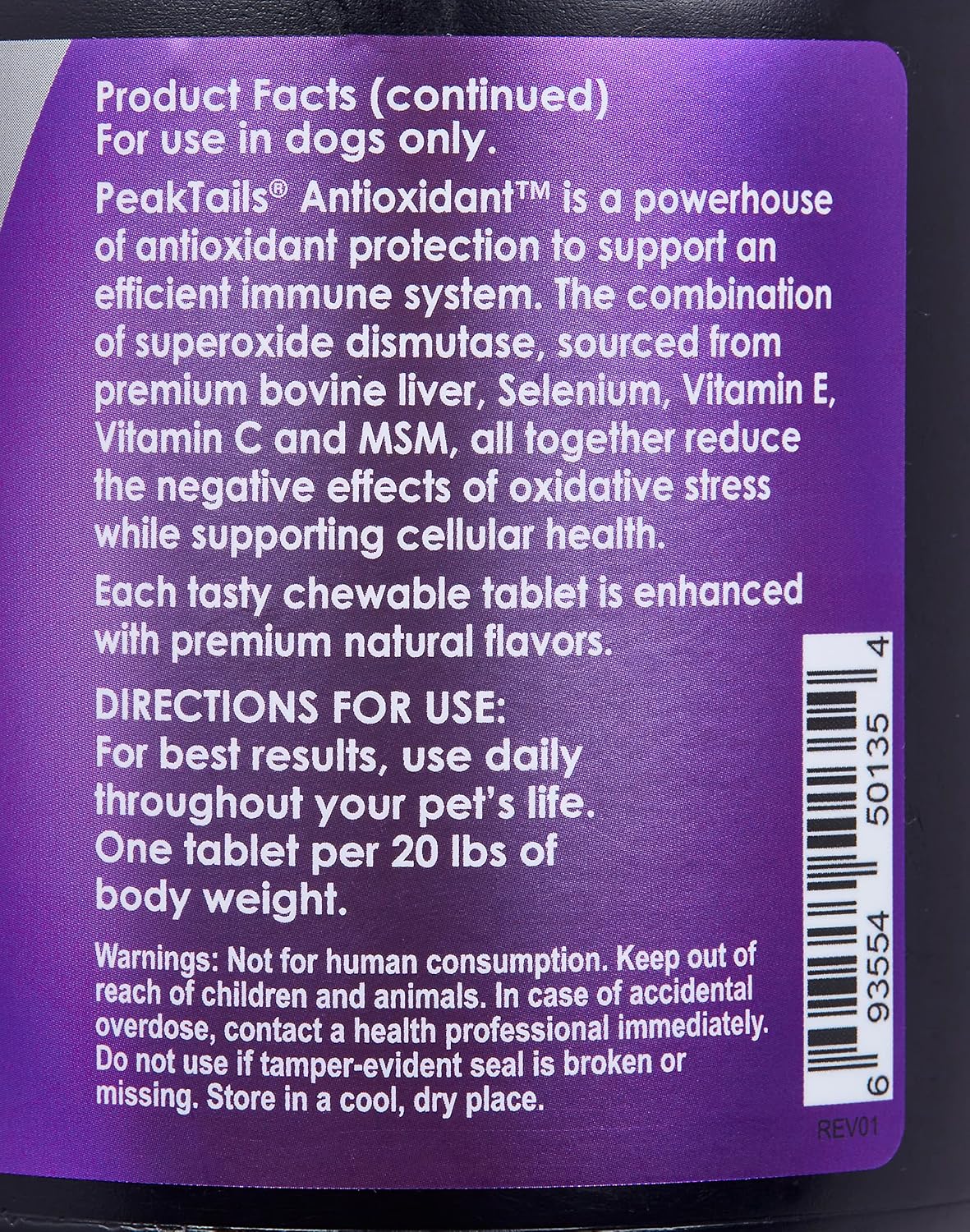 PeakTails Daily Defense Antioxidant Supplement for Dogs – 350 Comprimidos