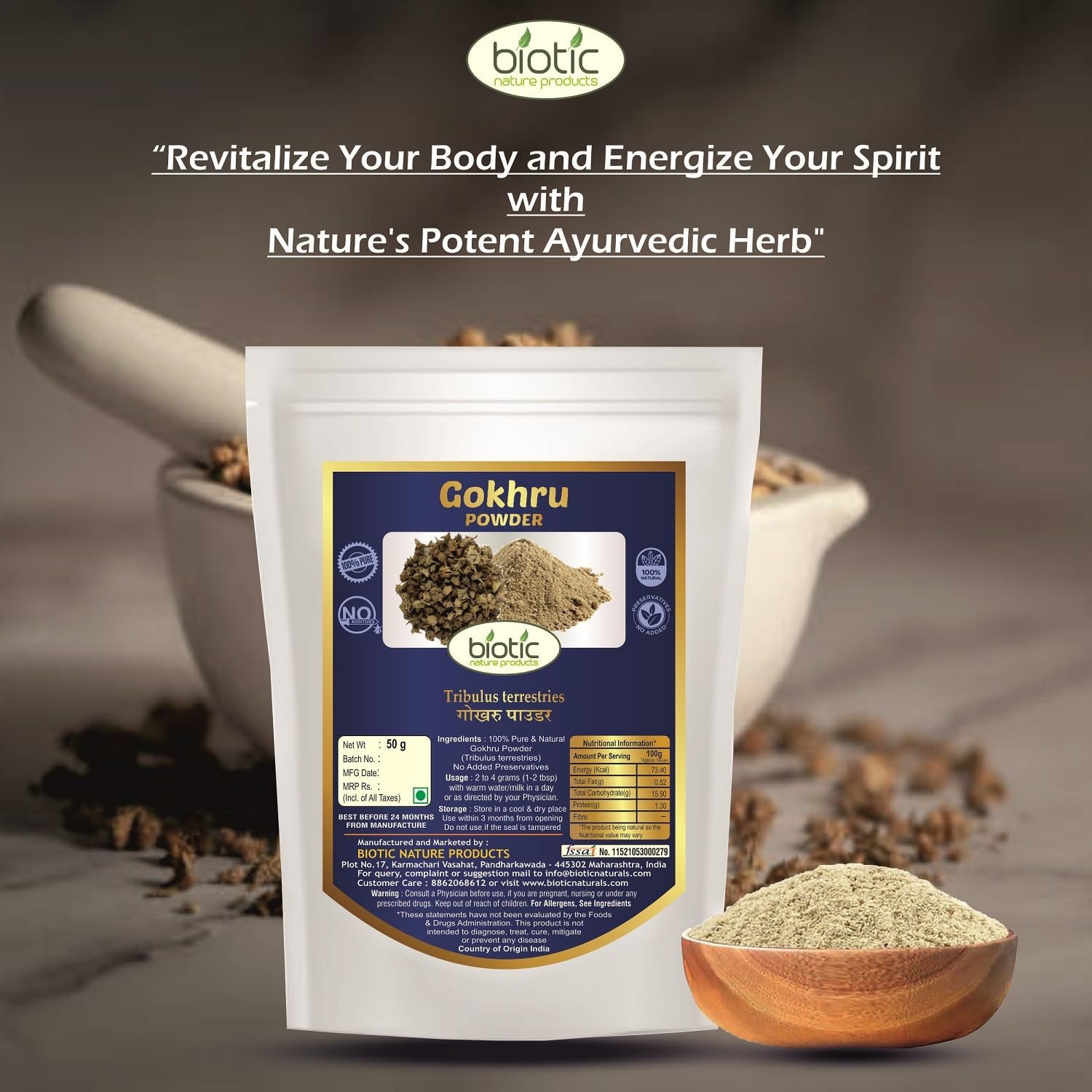 Biotic Mezcla de Polvos Ayurvédicos: Safed Musli, Ashwagandha, Shatavari, Gokhru, Vidarikand y Kaunch – 300g